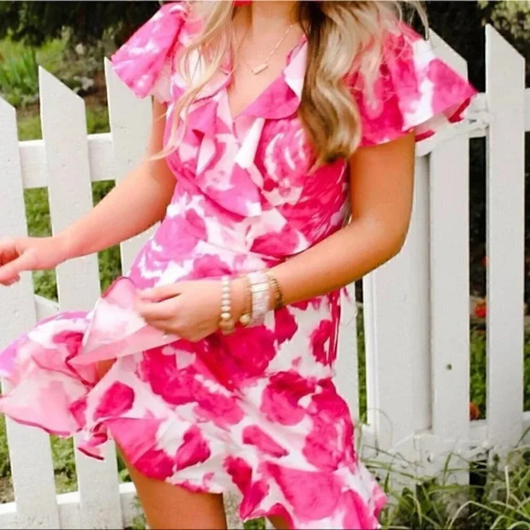 Must have Sweetest Pink Floral Mini Dress - Picture 1 of 3